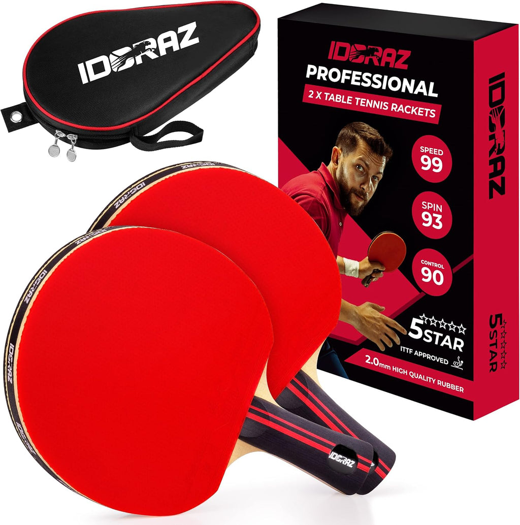 Professional Ping Pong Paddle with ITTF Rubber and Carrying Case | Table Tennis Racket with Speed 99, Spin 93, Control 90, Improves Accuracy and Consistency