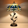 Tiffany Lamp Yellow Dragonfly Style Stained Glass Table Lamp Desk Bedside Reading Light 12X12X19 Inches with Metal Leaf Base