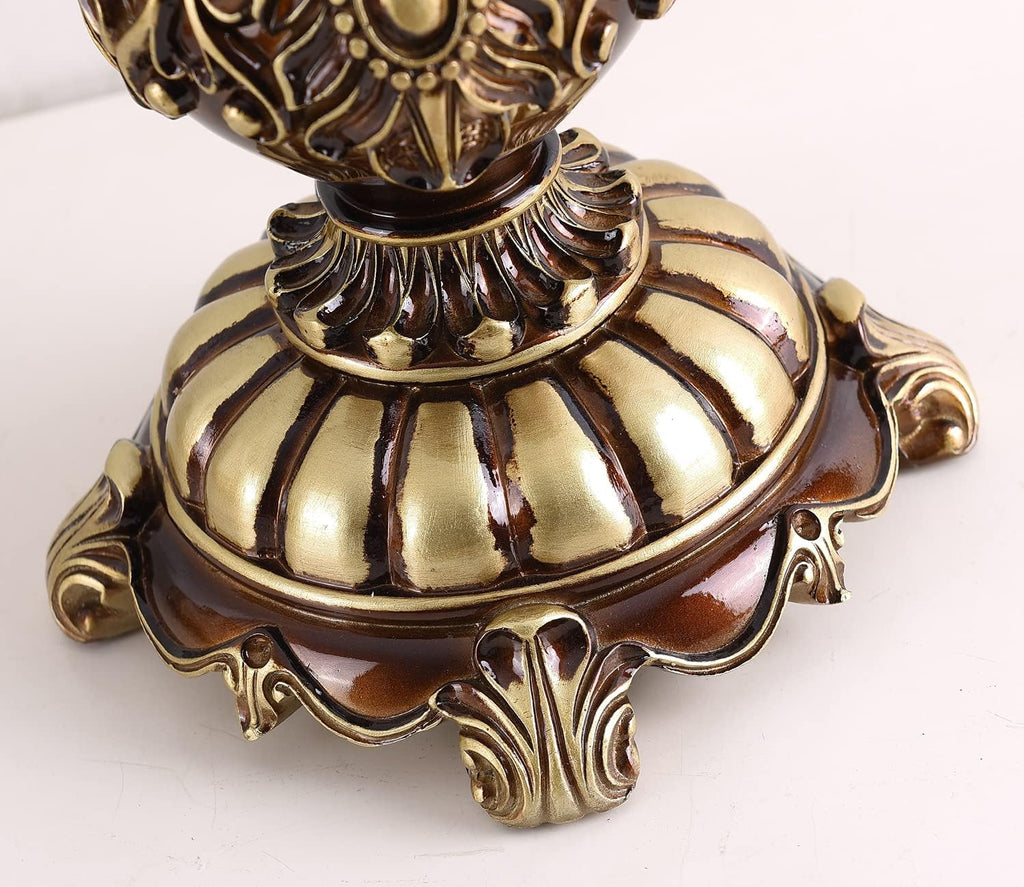 Victorian Style Table Lamp Handmade Traditional Brown Gold Lace Fabric Bedside Lamp Antique Painted Resin Base Desk Lamp for Bedroom Living Room Office, 13' W, 21.6' H. (B1)
