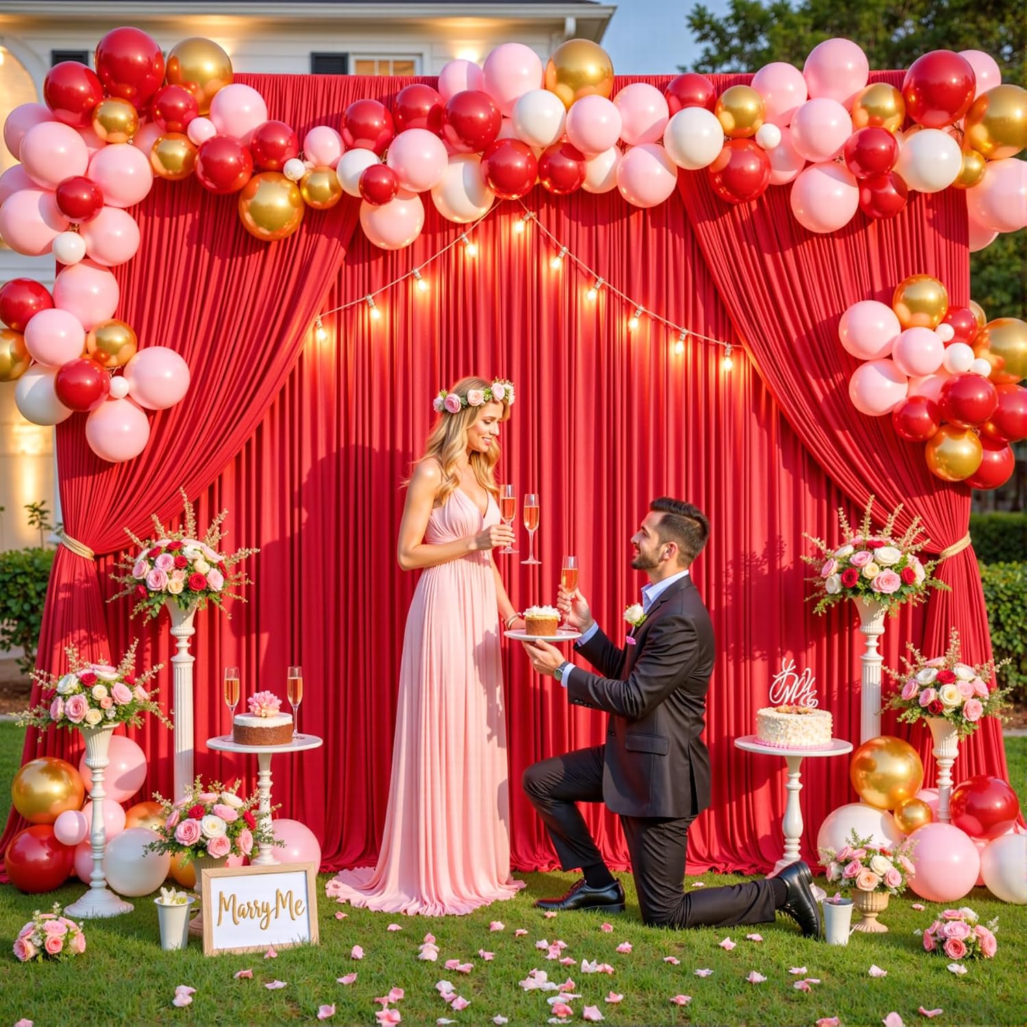 10 Panels Red Backdrop Curtain for Parties Wedding Wrinkle Free Red Photo Curtains Backdrop Drapes Fabric Decoration for Christmas Birthday Party Baby Shower 50ft(W) x 10ft(H)