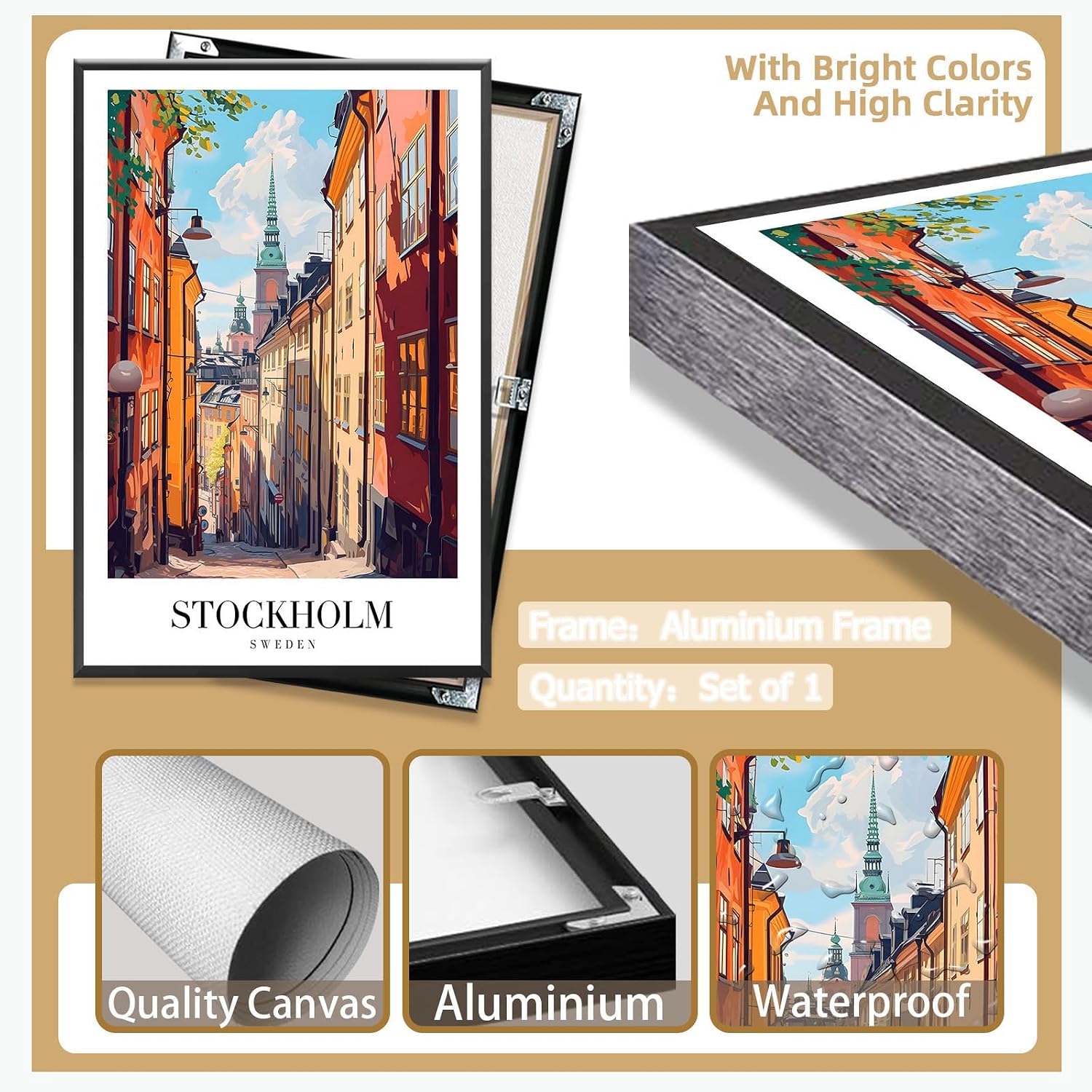 Trendy Stockholm Travel Posters Funky Europe Sweden City Canvas Wall Art Stockholm Cathedral Sights Prints Painting For Apartment Home Bedroom Dorm Wall Decor 24x36in Framed
