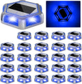 Solar Dock Lights Driveway Deck Lights - 24 Packs Waterproof Outdoor LED Aluminum Dock Lighting Warning Step Light for Driveway Sidewalk Garden Pathway Yard (Blue)