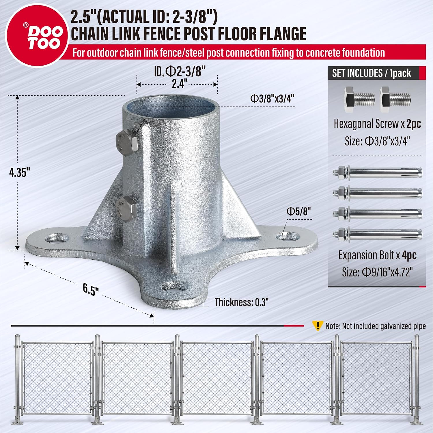 Chain Link Fence Post Flange - 2 1/2' Heavy Duty Round Post Base Bracket (8-Pack) Fits 2-3/8' Outer Diameter Fence/Mailbox/Flag Posts - Floor Mount Flange Kit