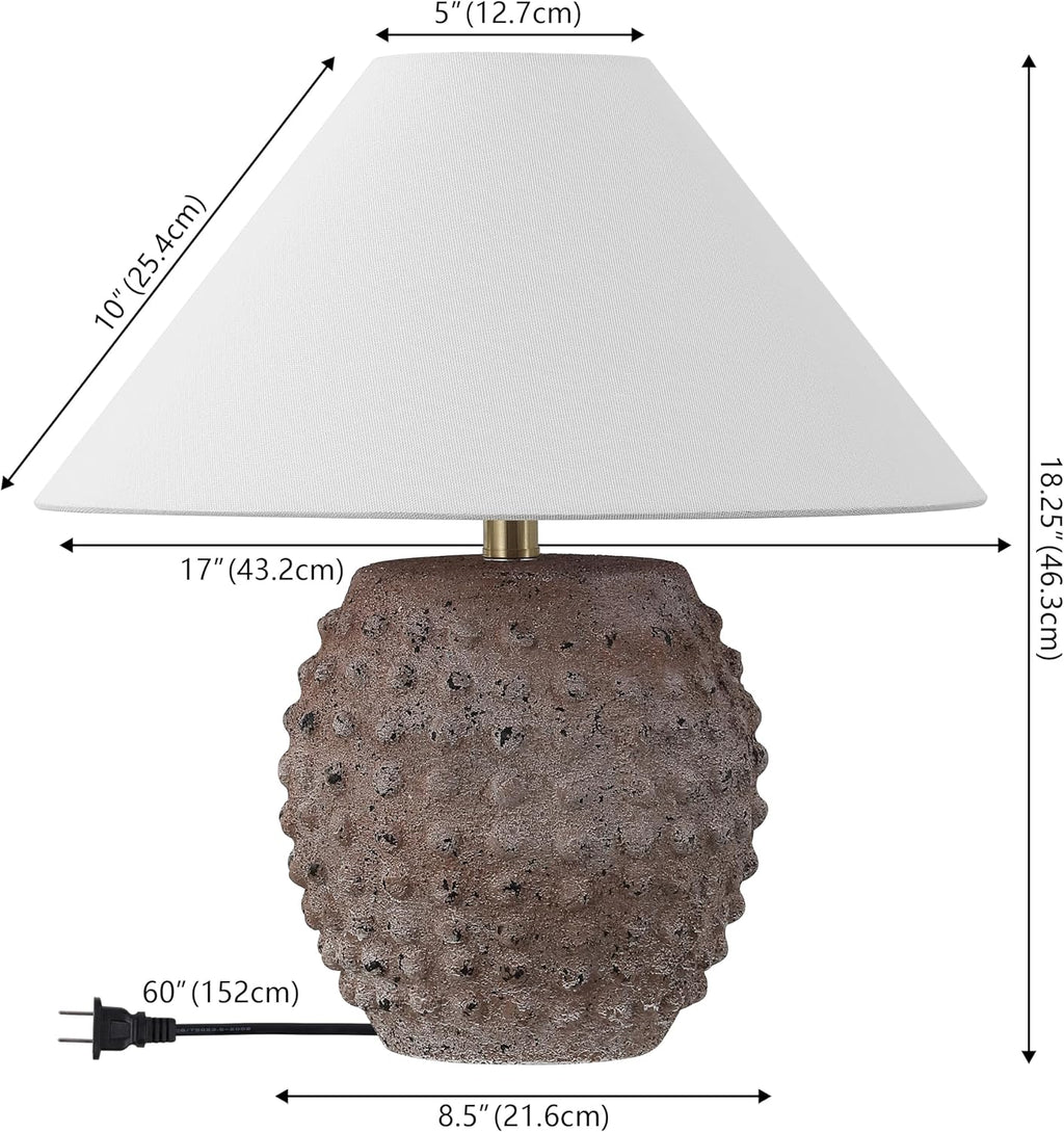 JONATHAN Y 18.25' Matte Taupe Ceramic Hobnail Table Lamp Set of 2 for Bedroom, Modern Minimalist Farmhouse Bedside Nightstand Lamps, White Linen Shade, LED Bulbs Included (JYL5601C-SET2)