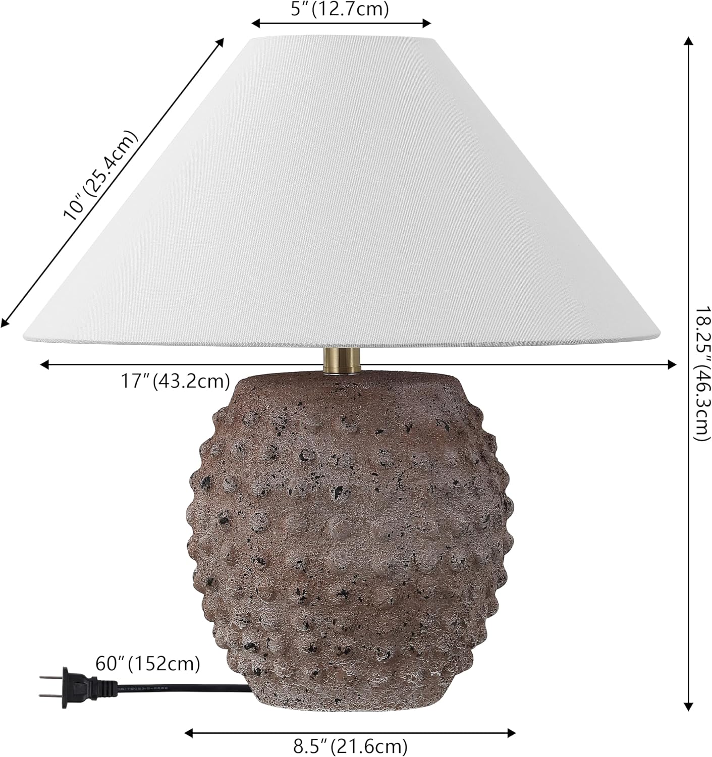 JONATHAN Y 18.25' Matte Taupe Ceramic Hobnail Table Lamp Set of 2 for Bedroom, Modern Minimalist Farmhouse Bedside Nightstand Lamps, White Linen Shade, LED Bulbs Included (JYL5601C-SET2)