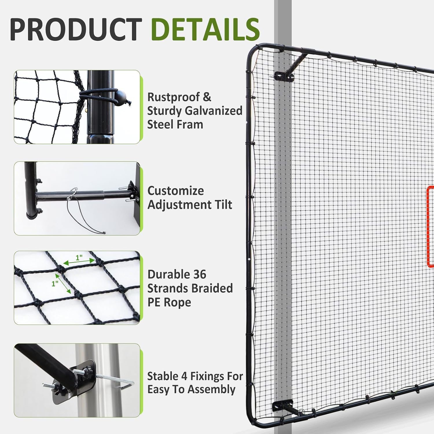 Fence-Mount Tennis Rebounder Net 12x8FT – Space-Saving Tennis Practice Wall with Adjustable Rebound Angle – Solo Training Net Fits Most Fence Poles, Heavy-Duty Frame for Outdoor Practice