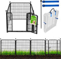 ADAVIN Tall Garden Fence with Low Threshold Door,54 in(H) 4 Panels Total 8.8 Ft(L) Fencing for Dogs, Garden Fence Animal Barrier, Black Iron Metal Heavy Duty Dog Fence Outdoor for Yard