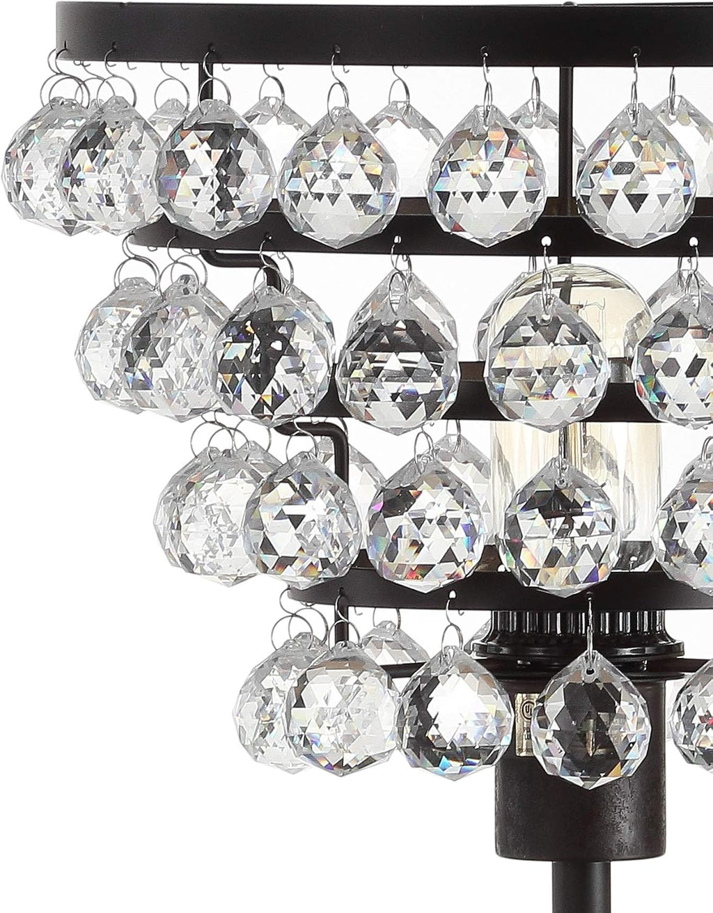 JONATHAN Y 25' Bronze Table Lamp, Modern Industrial Chandelier Style Light, Clear Crystal Beads, Glam Bedside Nightstand Lamp for Bedroom Living Room, LED Bulb Included JYL9004A