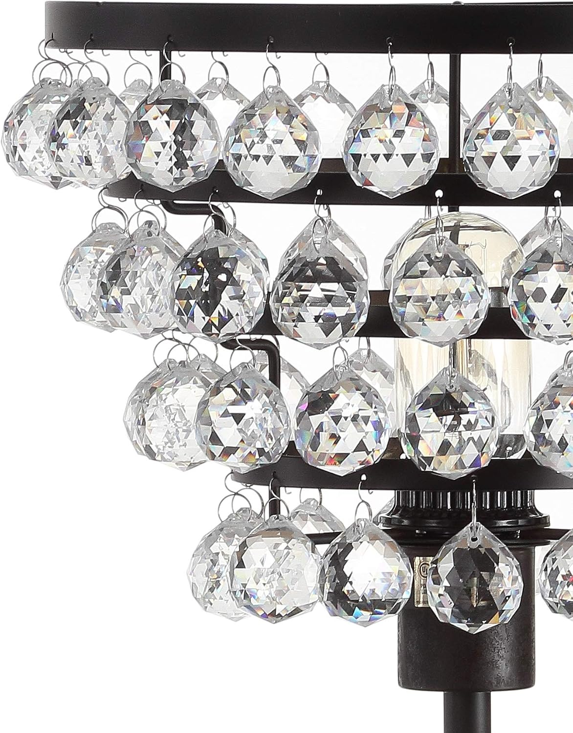 JONATHAN Y 25' Bronze Table Lamp, Modern Industrial Chandelier Style Light, Clear Crystal Beads, Glam Bedside Nightstand Lamp for Bedroom Living Room, LED Bulb Included JYL9004A