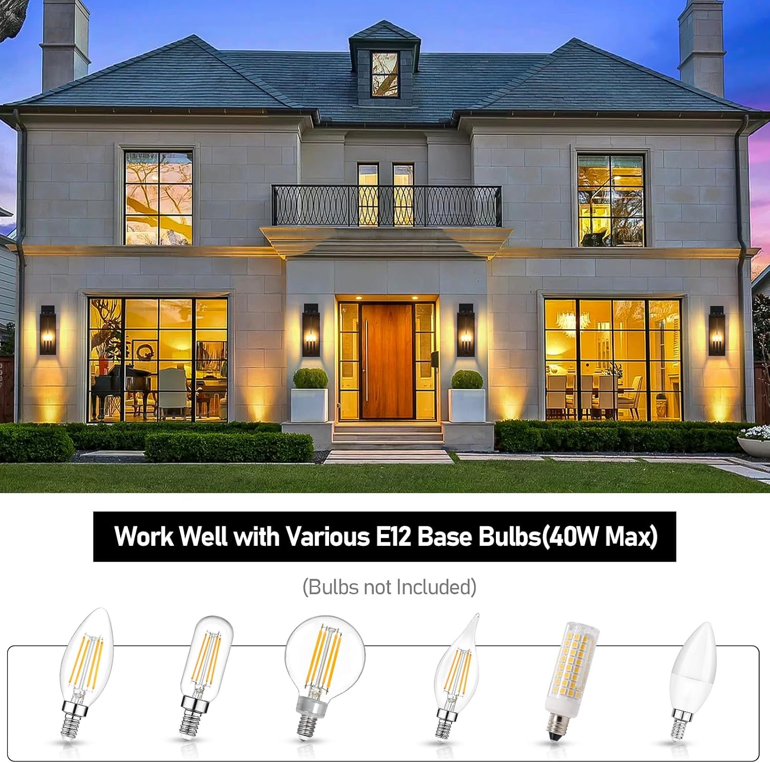 20in Large Outdoor Wall Light Fixtures, Exterior Lighting Fixtures Porch Sconces Wall Mounted, Waterproof Black Outdoor Wall Lanterns Lamps, Outside Lights for House Patio Front Door Entryway, 2-Pack