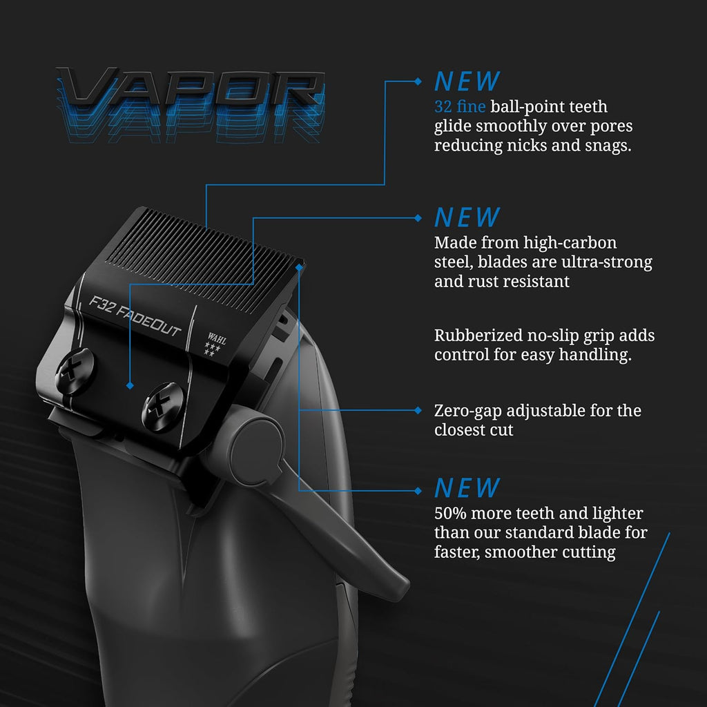 Wahl Professional 5 Star Vapor Clipper with Low Profile Charging Stand, Corded/Cordless, Adjustable F32 Fadeout Blade, Barber Bundle