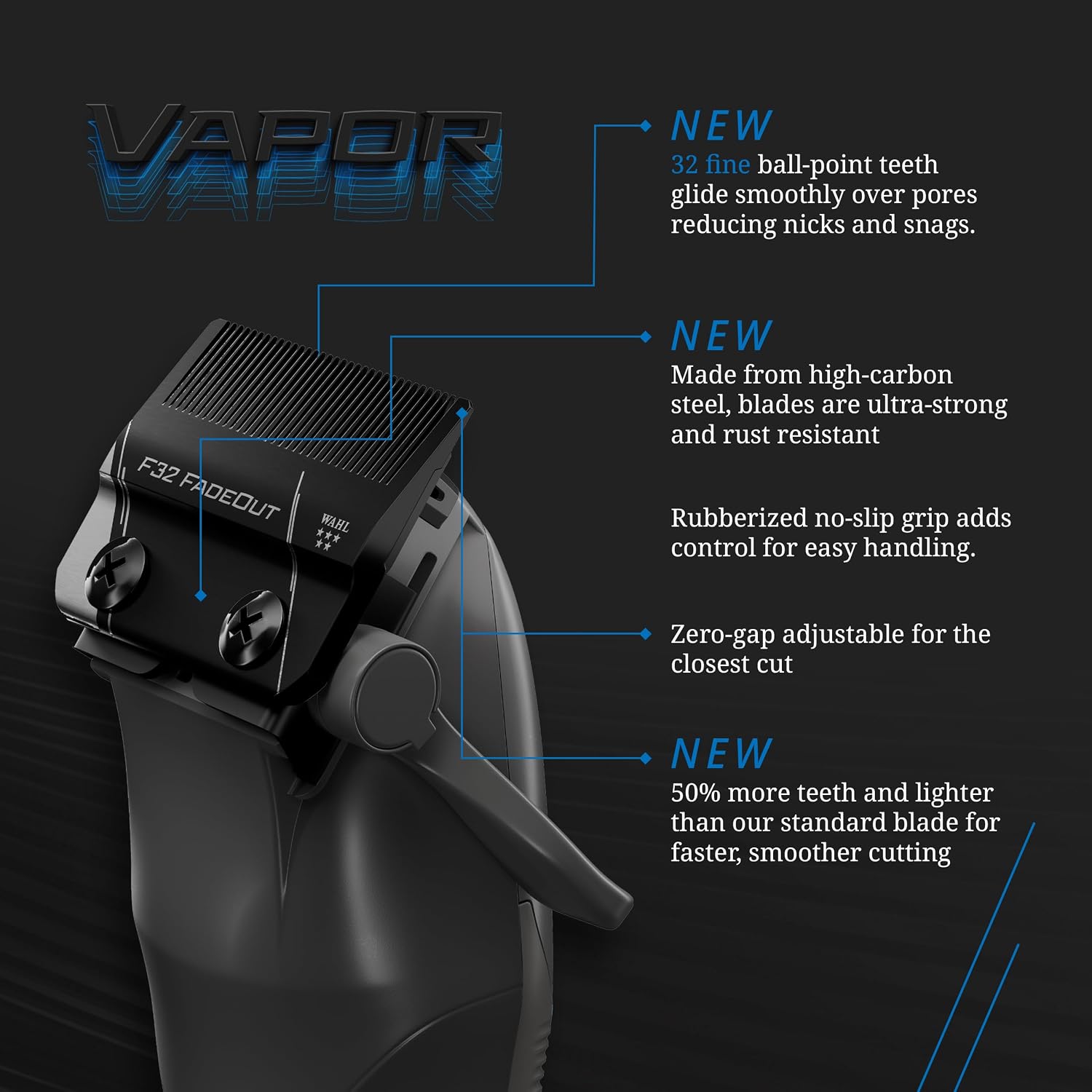Wahl Professional 5 Star Vapor Clipper with Low Profile Charging Stand, Corded/Cordless, Adjustable F32 Fadeout Blade, Barber Bundle