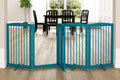 PUPETPO Freestanding Dog Gates with Door Walk Through, Pet Gate for Stairs, 80 inch Wide Gates Indoor, Dog Fences Indoor, Support Feet Included, 4 Panels, 32' Tall, Blue