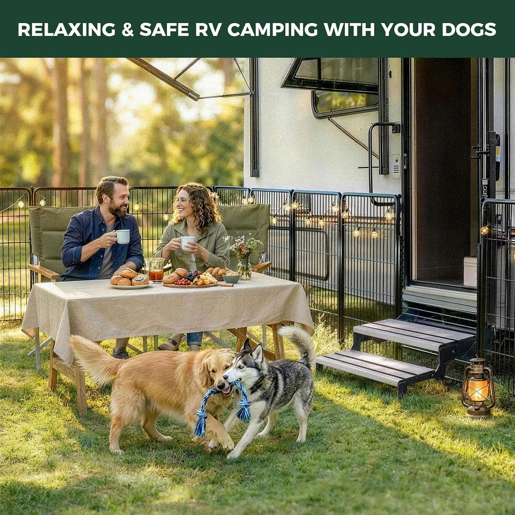 FXW Instant Unleashed Dog Playpen, Portable Pet Fence for Outdoor, RV Trips, and Camping, 40 inch, 16 Panels for Medium and Large Dogs with RV Step Grid│Patented