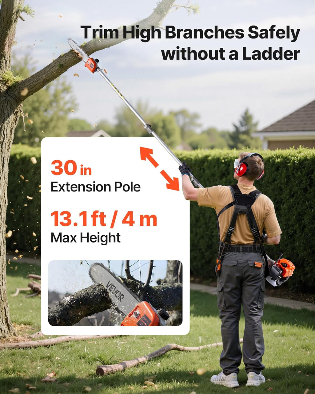 VEVOR Gas Hedge Trimmer, 2 Cycle Gas Power Handheld Trimmer, 7-in-1 26cc Weed Eater with Extension Pole & Protective Gear Set, Includes Hedge & String Trimmer, Brush Cutter(3T & 40T), Edger, Pole Saw