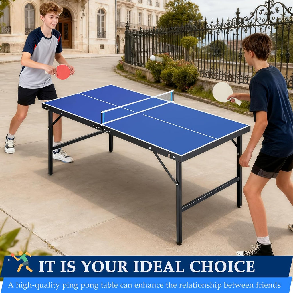 Portable Ping Pong Table, Foldable Indoor Table Tennis Tables Game, Folding Indoor Table Tennis w/ 2 Paddles, 2 Balls and Net for Adults/Teens, Quick Assembly
