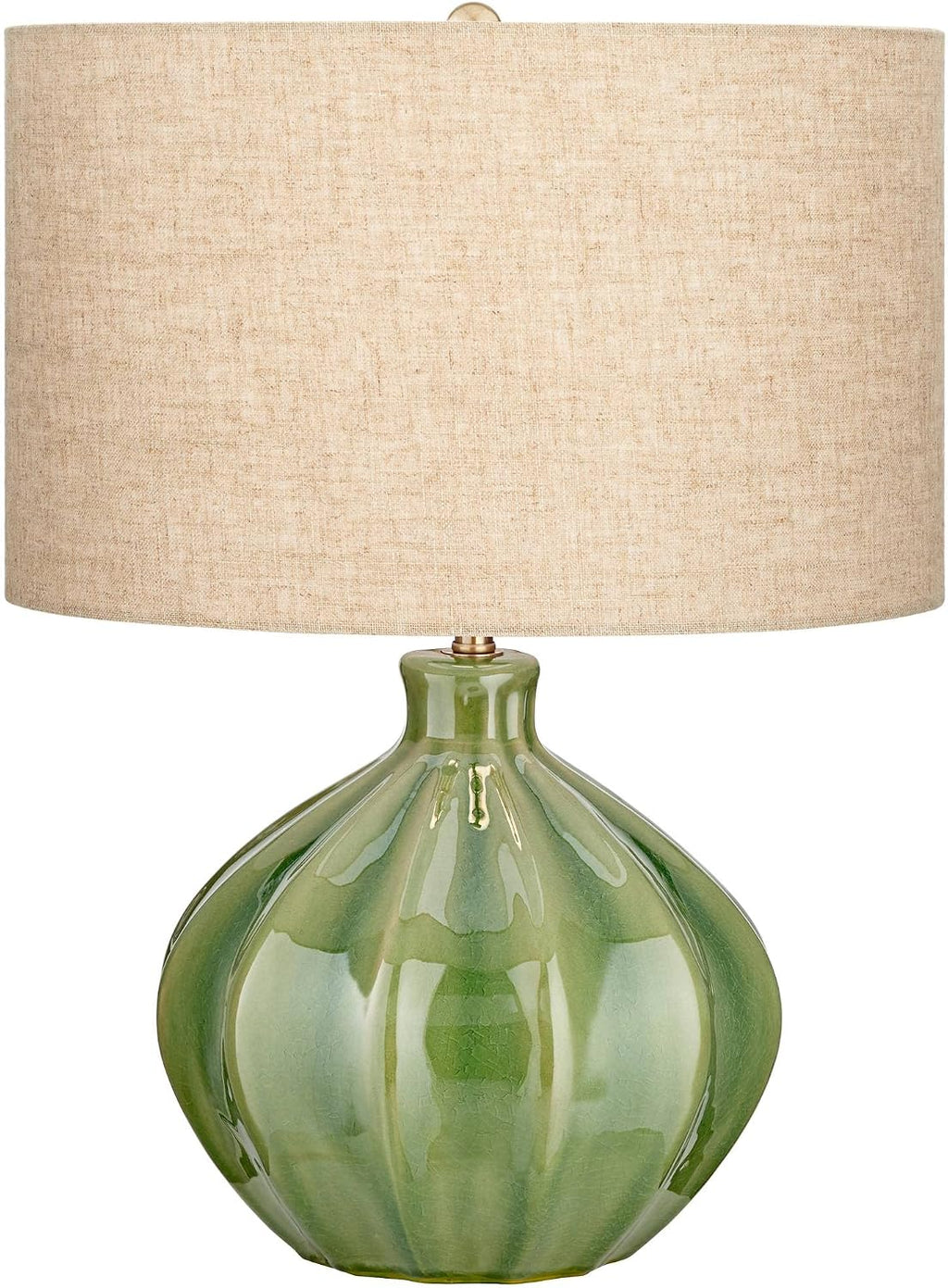 360 Lighting Gordy Mid Century Modern Accent Table Lamps 20 1/2' Tall Set of 2 Green Ribbed Ceramic Oatmeal Fabric Drum Shade for Bedroom Living Family Room Bedside Nightstand House Home