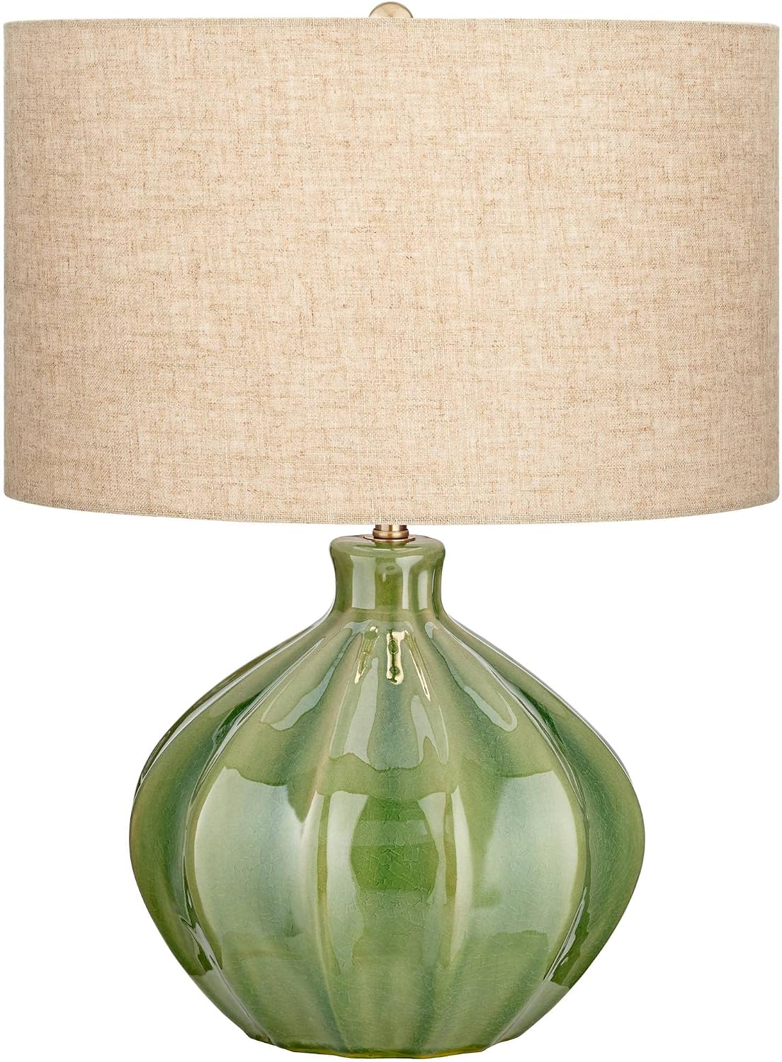 360 Lighting Gordy Mid Century Modern Accent Table Lamps 20 1/2' Tall Set of 2 Green Ribbed Ceramic Oatmeal Fabric Drum Shade for Bedroom Living Family Room Bedside Nightstand House Home