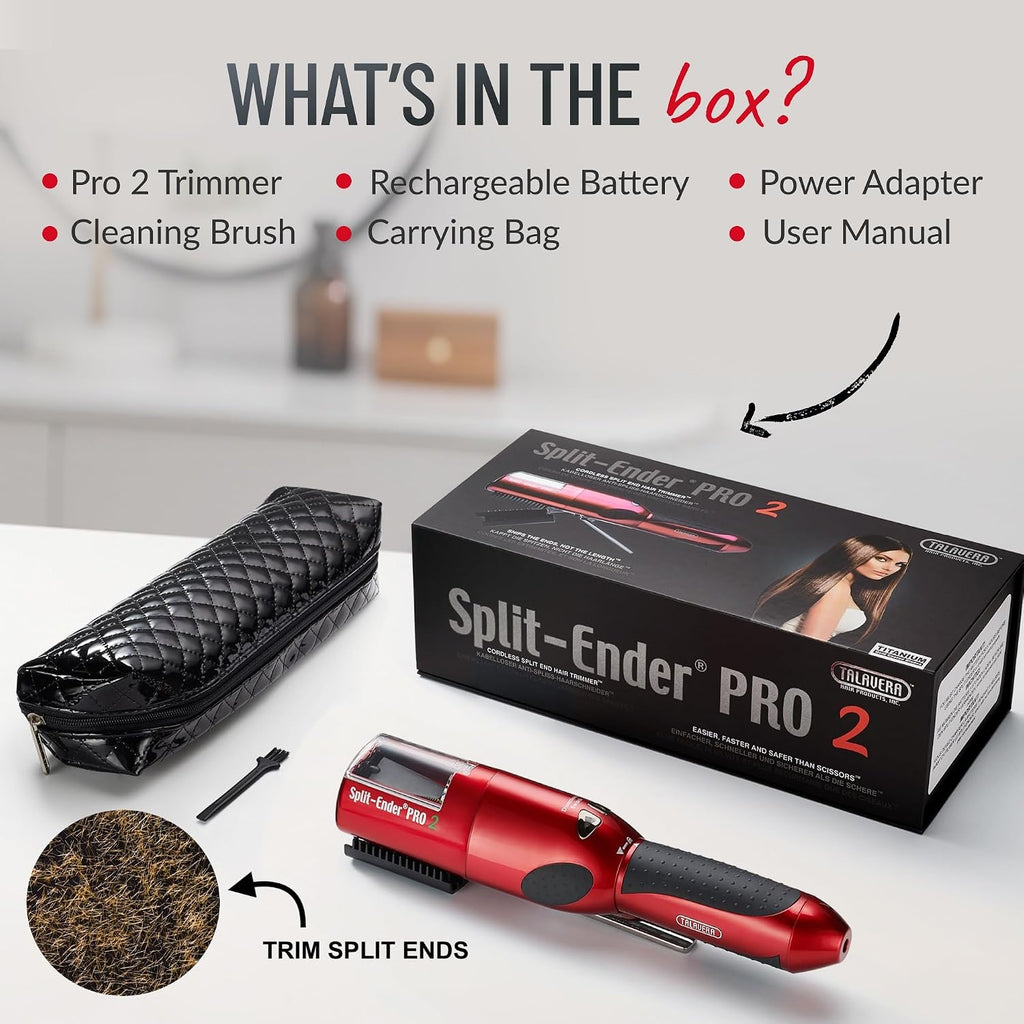 Split-Ender Pro 2 - Original Professional Beauty Tool - Cordless Split End Hair Trimmer for Damaged, Dry, Brittle, Frizzy, Curly or Straight Hair (Red)