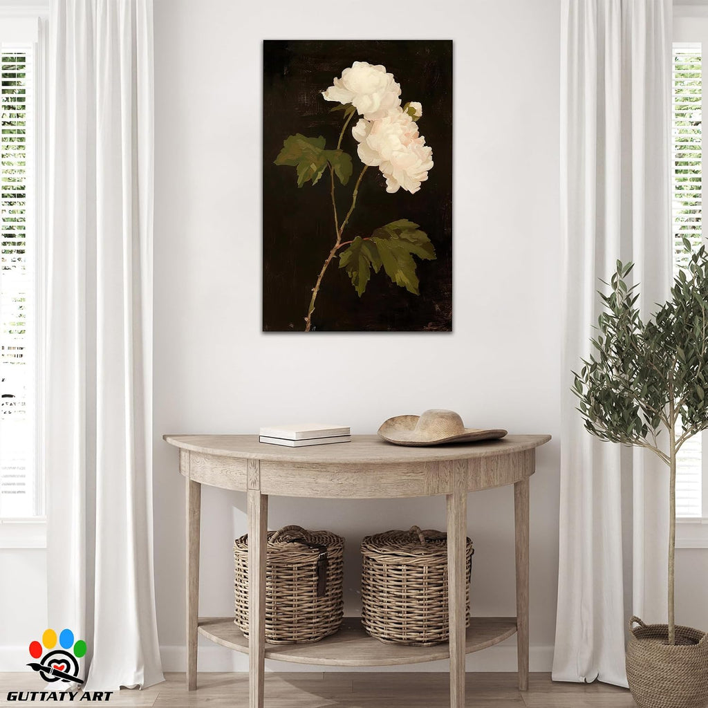 French Country Decor Wall Art, French Botanical Art Prints, Magnolia Floral Flower Wall Poster, Black and White Floral Flower Picture, Vintage Boho Style Wall Art for Living Room Office 32x48 Inch