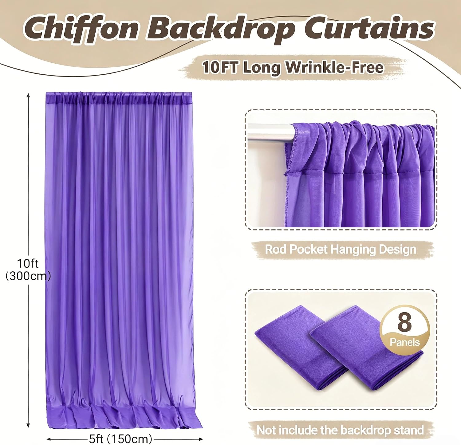 40ft x 10ft Purple Backdrop Curtains, Wrinkle-Free Sheer Chiffon Fabric Photo Backdrop Drapes for Wedding Arch Party Ceremony Stage Photography Decorations