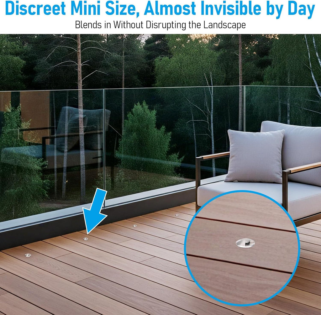 LEONLITE 24-Pack Low Voltage Recessed LED Deck Light, IP67 Waterproof, 12-24V AC/DC, Dual Beam 102° Butterfly Glow, 1W 3000K 1.3 Inch Mini Flush Mount, Stainless Steel for Pathway Step Deck Driveway