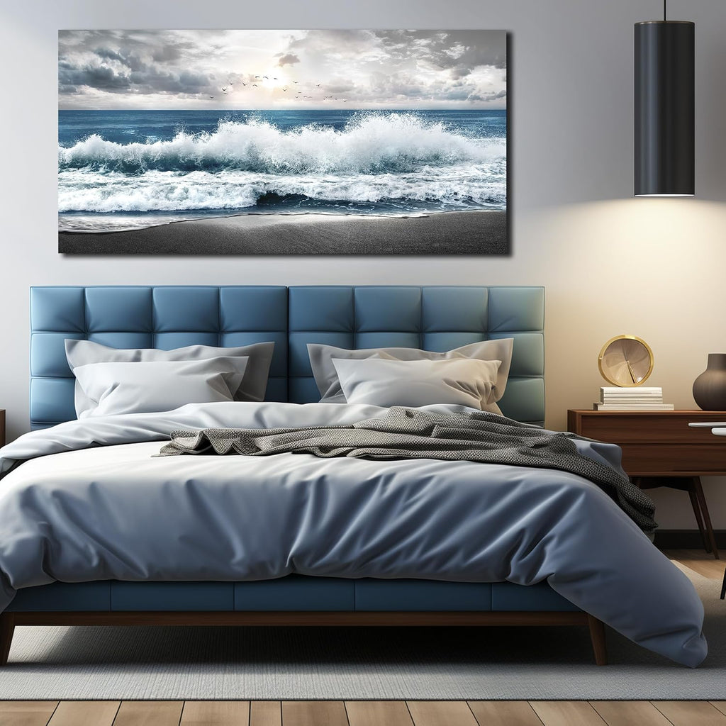 MDHKVPM Blue Beach Wall Decor For Bedroom Ocean Canvas Wall Art For Living Room Large Size,Office Corridor Apartment Wall Paintings Ready to Hang 29 x 58 Inch