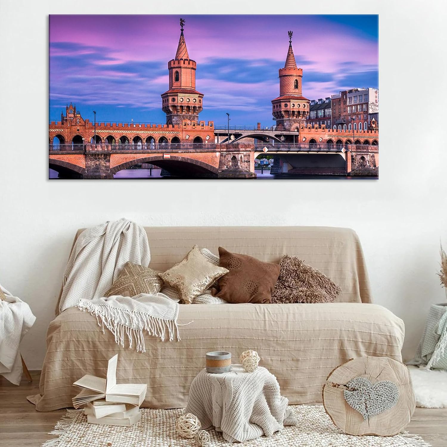 Magical Berlin Sky Poster European Bridge Twilight Decor German Brick Architecture Wall Art Romantic Berlin Bridge Canvas Vintage Medieval Print Living Room Apartment Picture 20x40inch Framed