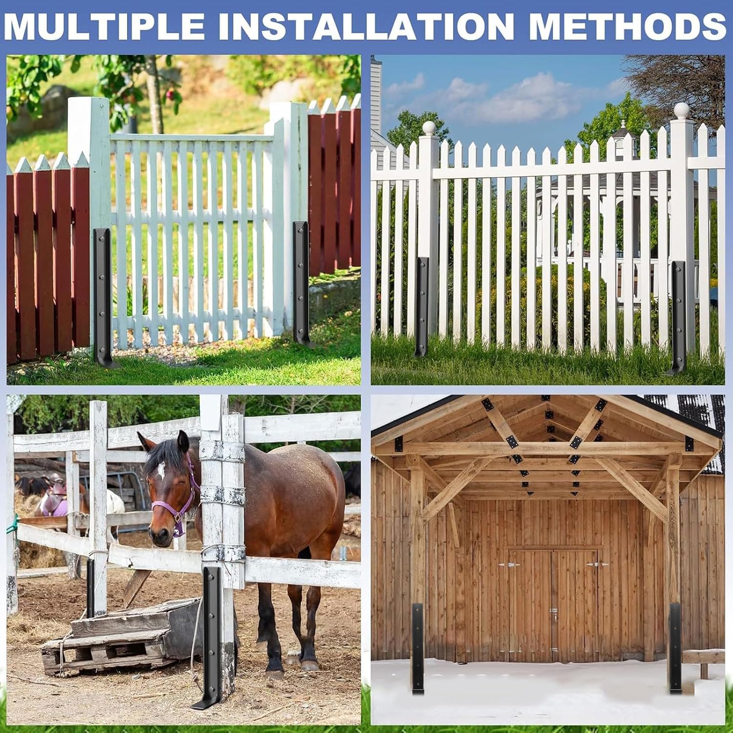 Fockety Fence Post Repair Kit, Heavy Duty Steel Anchor Stakes with Cruciform Lower Plate for Secure Anchoring, for Wooden Fence Mailbox Gates Garden Farm Reinforcement