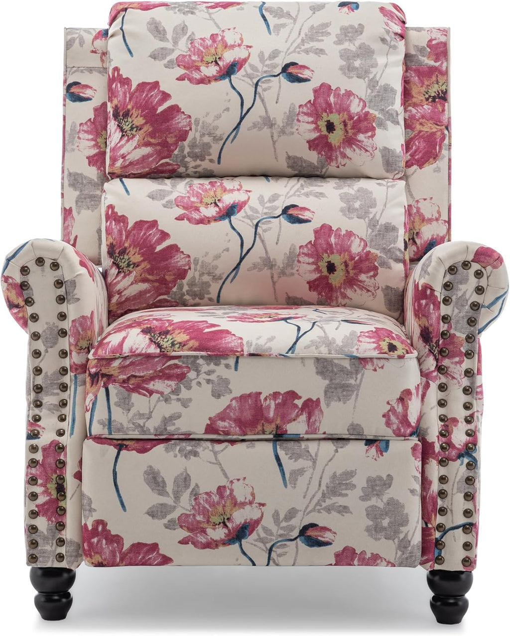 Pushback Recliner Chair, Fabric Armchair Push Back Accent Chair, Rivet Trim Club Chair Home Theater Overstuffed Single Sofa Reading Seat for Living Room, Pattern