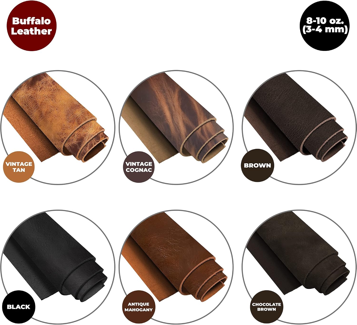European Leather Work Buffalo Hide 8-10 oz (3-4mm) | Pre-Cut Size: 2 PCS 2.5-4 SQ FT | Vintage Tan - Full Grain Leather for Tooling, Stamping, Molding, Engraving