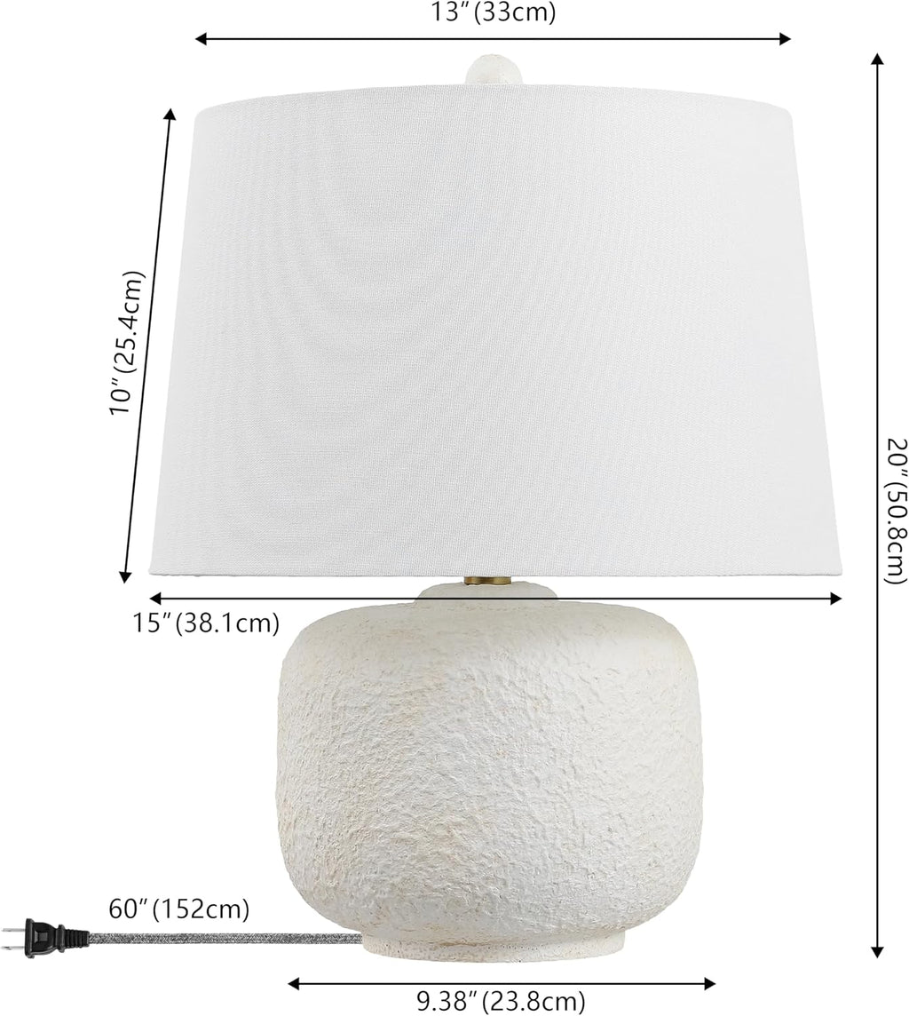 JONATHAN Y 20' Antique White Textured Resin Table Lamp Set of 2 for Bedroom, Coastal Farmhouse Nightstand Lamps for Living Room, White Linen Shade, LED Bulbs Included JYL9208A-SET2