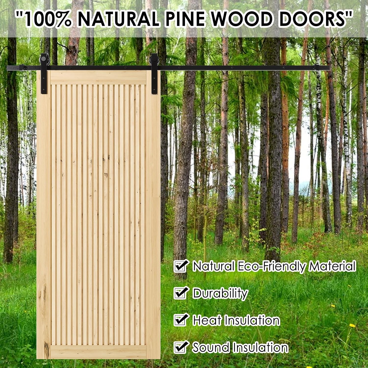 BARNER HOME 30in x 84in Pine Wood Barn Door, 1-lite Decorative Sliding Door with Hardware Kit Included, Pre-Drilled Easy to Assemble, DIY Unfinished Solid Core Single Door, Natural