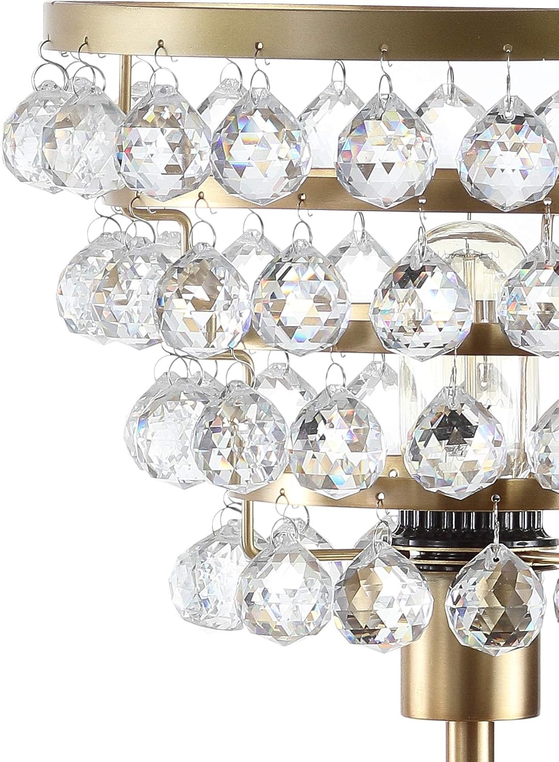 JONATHAN Y 25' Brass Gold/Clear Table Lamp, Modern Industrial Chandelier Style Light, Clear Crystal Beads, Glam Bedside Nightstand Lamp for Bedroom Living Room, LED Bulb Included (JYL9004B)