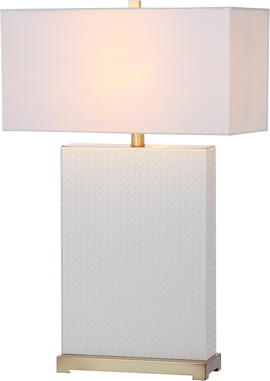 SAFAVIEH Lighting Collection Joyce Modern Art Deco Cream Faux Woven Leather Rectangle Shade 28-inch Bedroom Living Room Home Office Desk Nightstand Table Lamp Set of 2 (LED Bulbs Included)