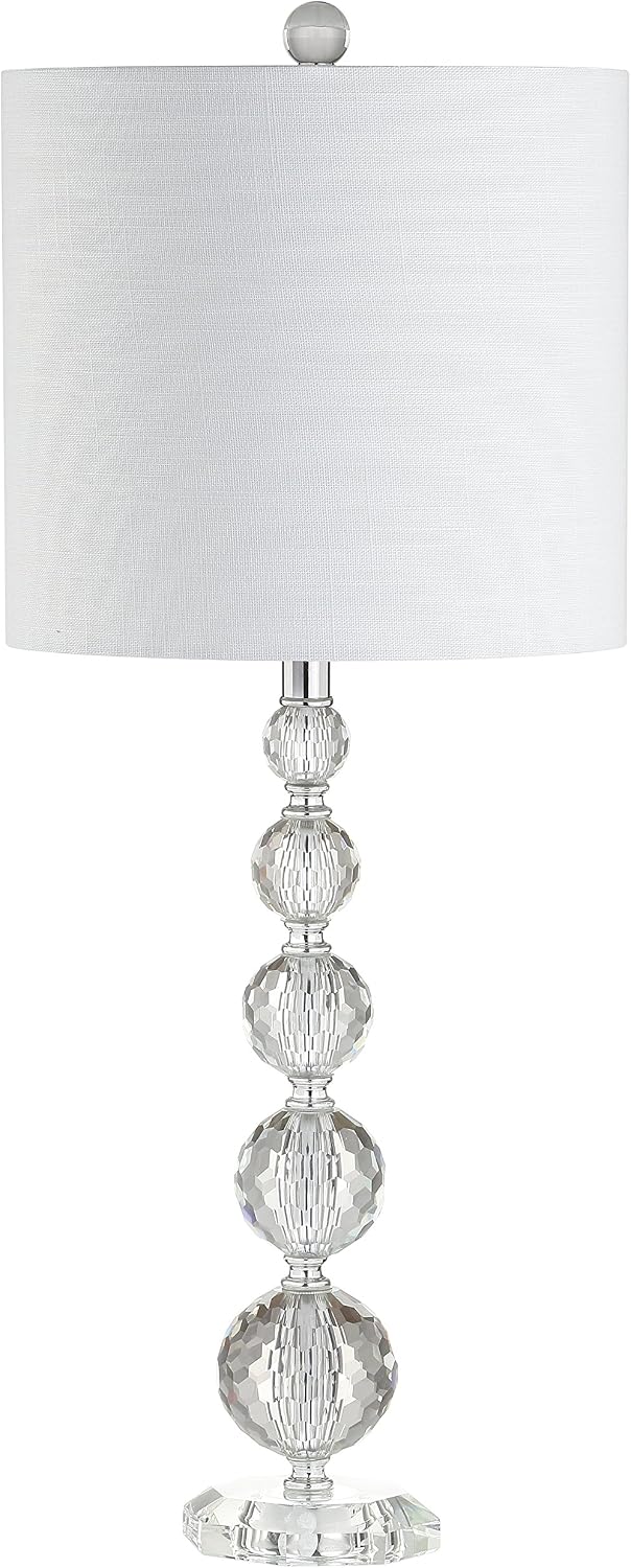 JONATHAN Y 28.5' Clear Crystal Faceted Orb Table Lamp Set of 2, Modern Glam Chrome Bedside Lamps for Living Room, White Linen Drum Shade, UL Listed, LED Bulbs Included JYL5002A-SET2