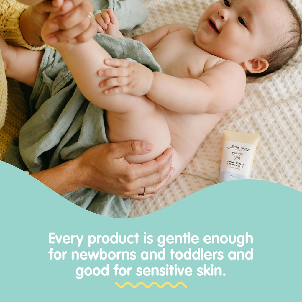 Tubby Todd Baby Bundle Newborn Skin Care Set | Hypoallergenic Hair + Body Wash, All Over Ointment Sweet Cheeks Diaper Paste, Full Size, Fragrance Free