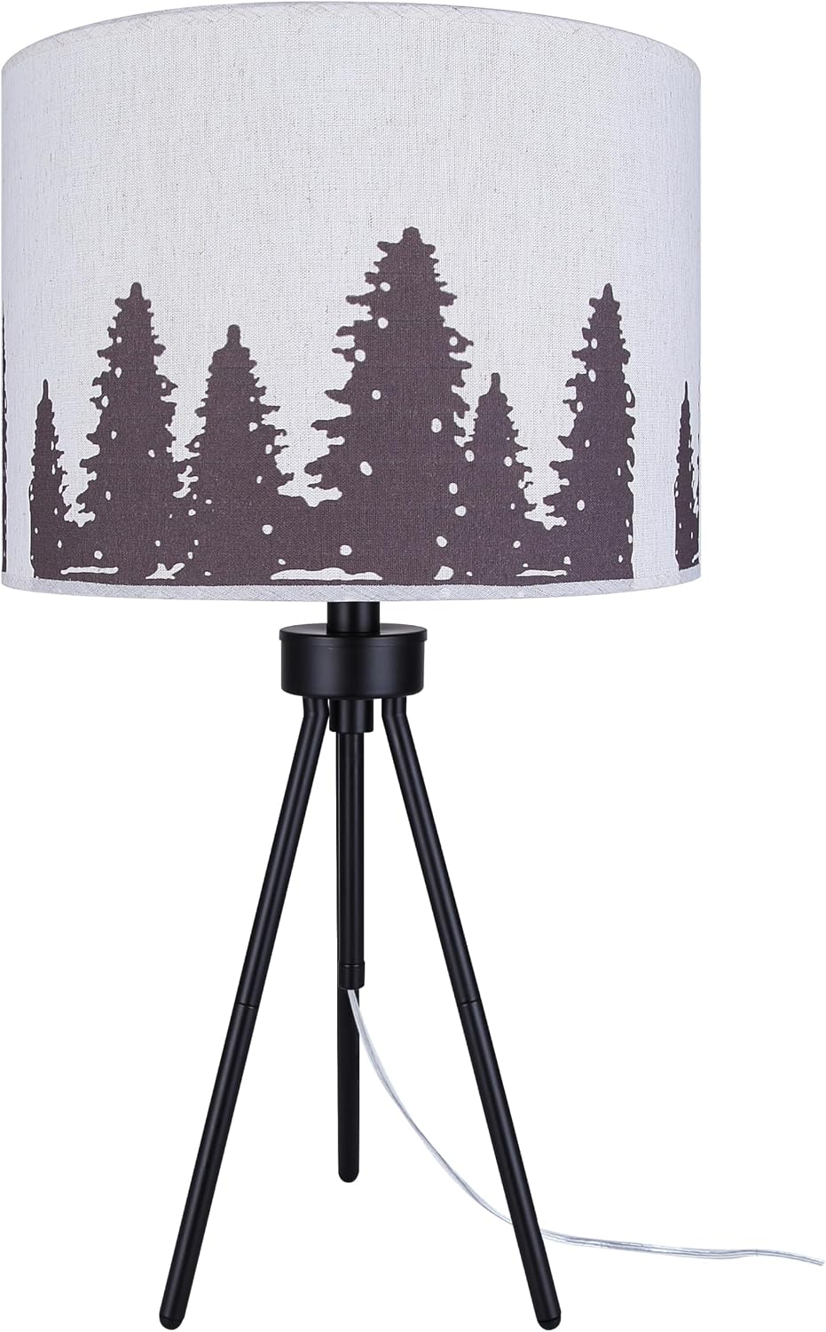 Canarm Holt Table Lamp, 27-Inch Country Rustic Black Finish with Printed Fabric Shade, Adjustable Height from 22-27' with 3-Way Socket Switch for Living Room