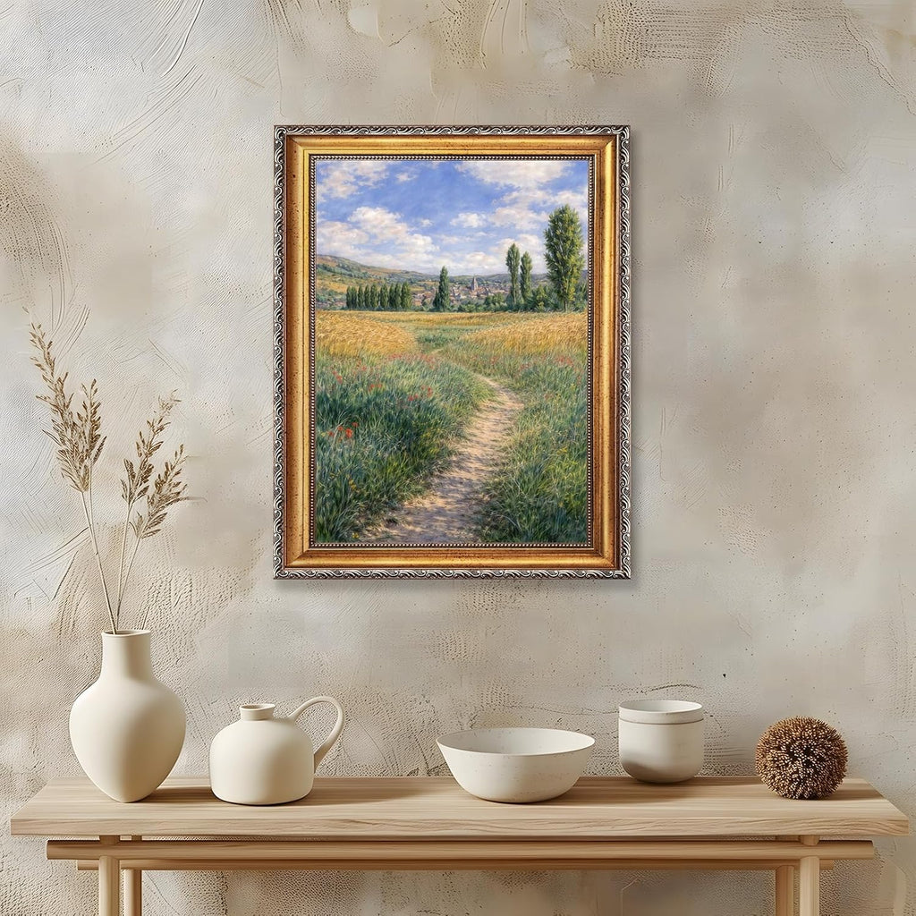 Large Framed Path on the Island of Saint Martin By Claude Monet Canvas Wall Art Countryside Wheat Field Landscape Oil Paintings Reproduction Poster European Artwork Print Home Decor 24x36inch