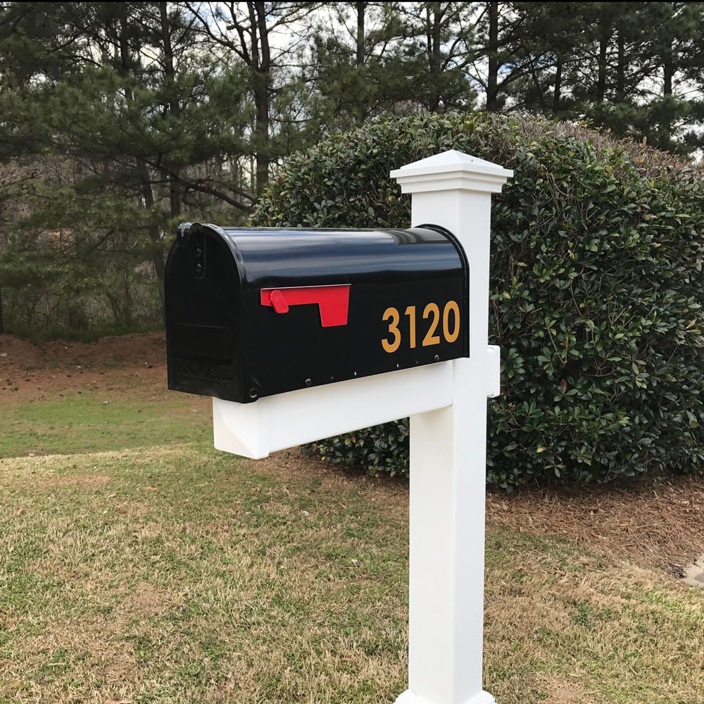 4Ever Products The Homestead Vinyl/PVC Mailbox Post (Includes Mailbox) - Parent (Gold Reflective Numbers)