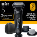 Braun Series 5 Electric Shaver for Men, Wet & Dry Foil Razor, Precision Trimmer Attachment, Body Groomer Attachment, Charging Stand, Travel Case, Black 5155cs