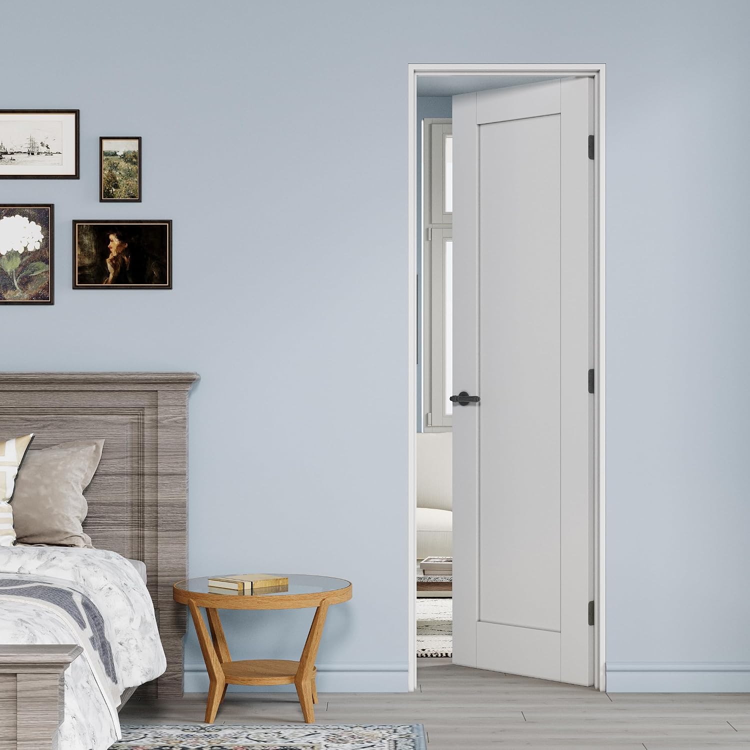 24' x 80' Prehung Door White Primed Panel Slab Doors with Jamb Kit, Solid Core MDF Interior Door for Bathroom Pantry Laundry Room, Easy Assemble - Right Handed