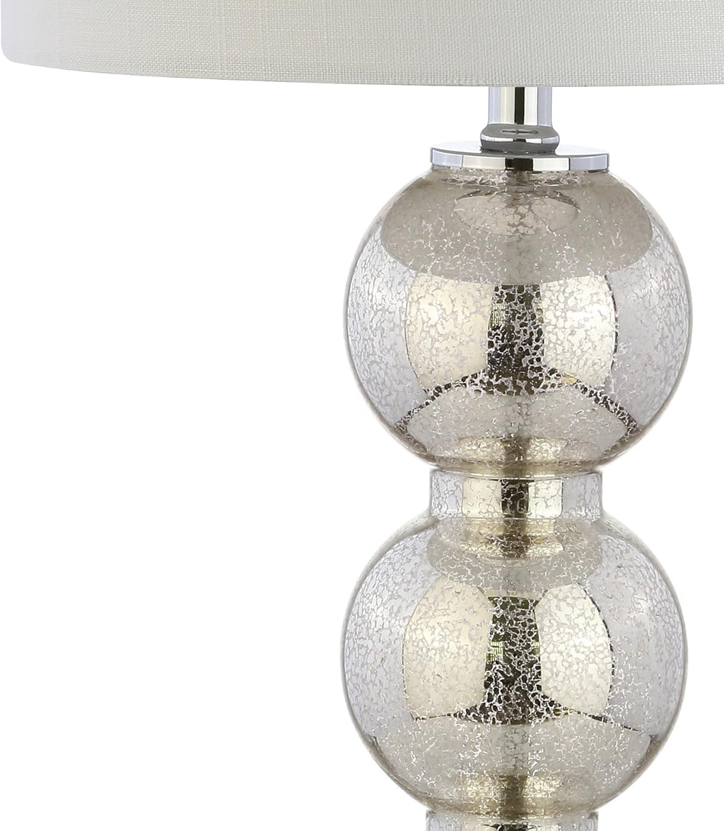 JONATHAN Y 27' Mercury Silver/Chrome Triple-Sphere Glass Table Lamp Set of 2, Bedside, White Linen Shade, Modern Table Lamps for Living Room, Bedroom, Office, LED Bulbs Included (JYL1070B-SET2)