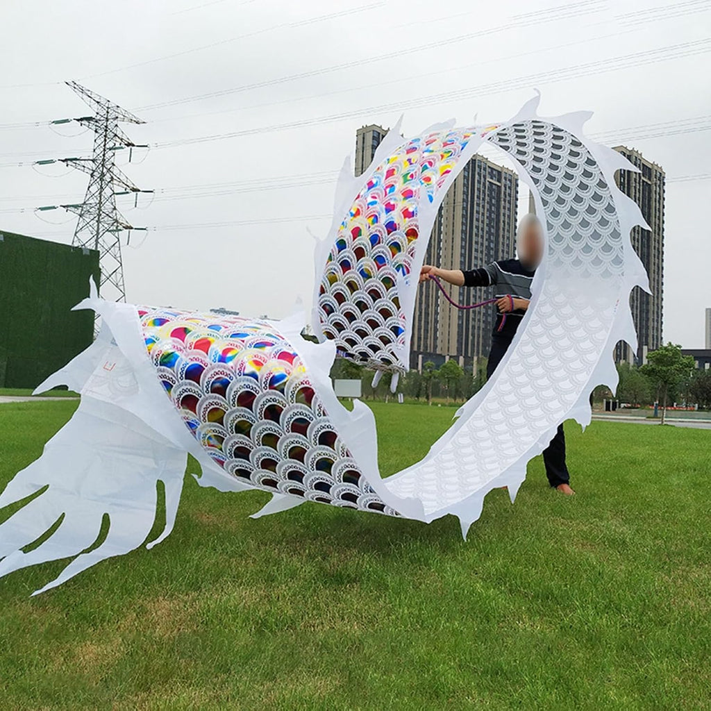 Kunovo Dragon Poi White Dance Dragon Flinging Ribbon, Traditional Fitness Spinning Drago Ribbons with Dragon Head, Dragon Poi Set for Juggling/Event Celebration (Size : 6 m (20 ft)), 58741