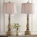 Barnes and Ivy Dubois 37 1/4' Tall Large Traditional Country Cottage Core End Table Lamps Set of 2 Antique Gold Finish Fabric Shade Console Living Room Bedroom Bedside Nightstand House Office Home