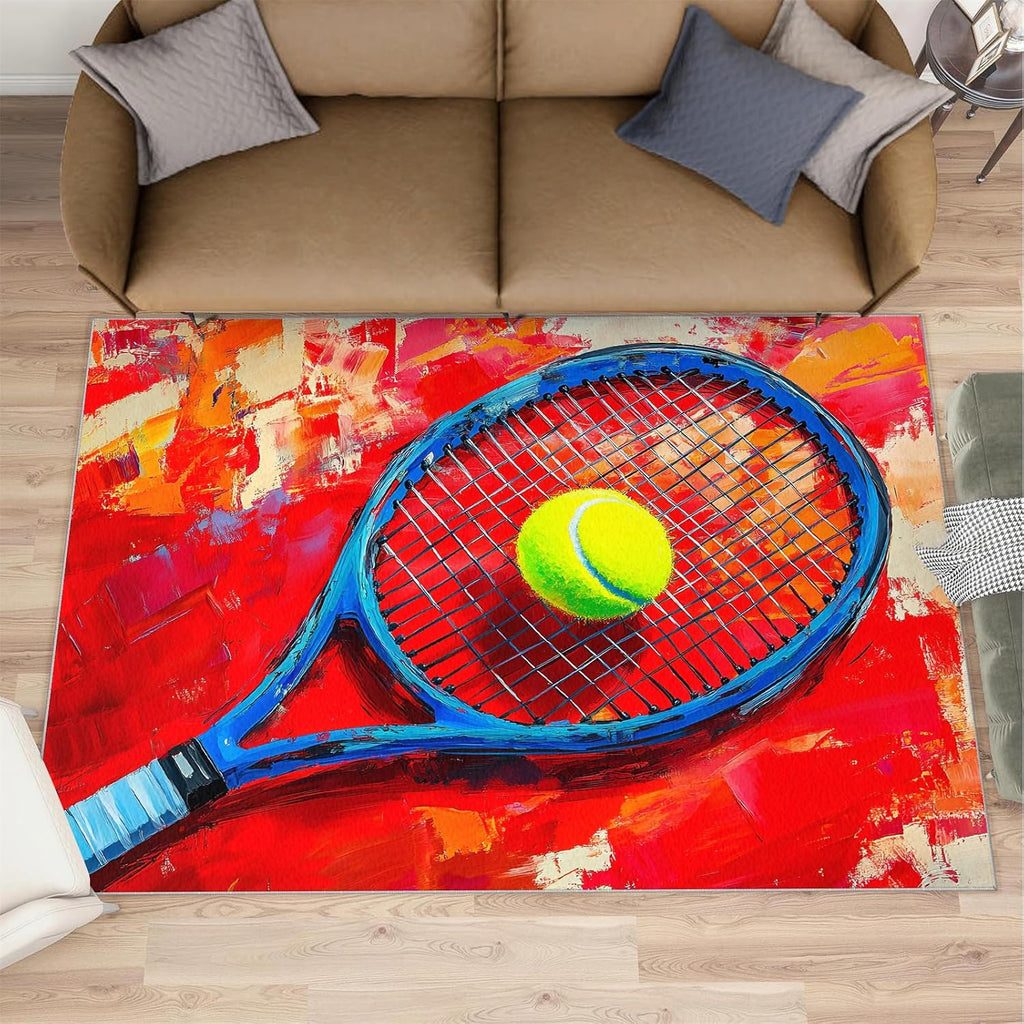 5x7 Tennis Racket Rugs for Bedroom - Sports Equipment Print Rug, Pop Art Rug Non Slip Soft Rugs for Living Room Hardwood Floors Teen Room