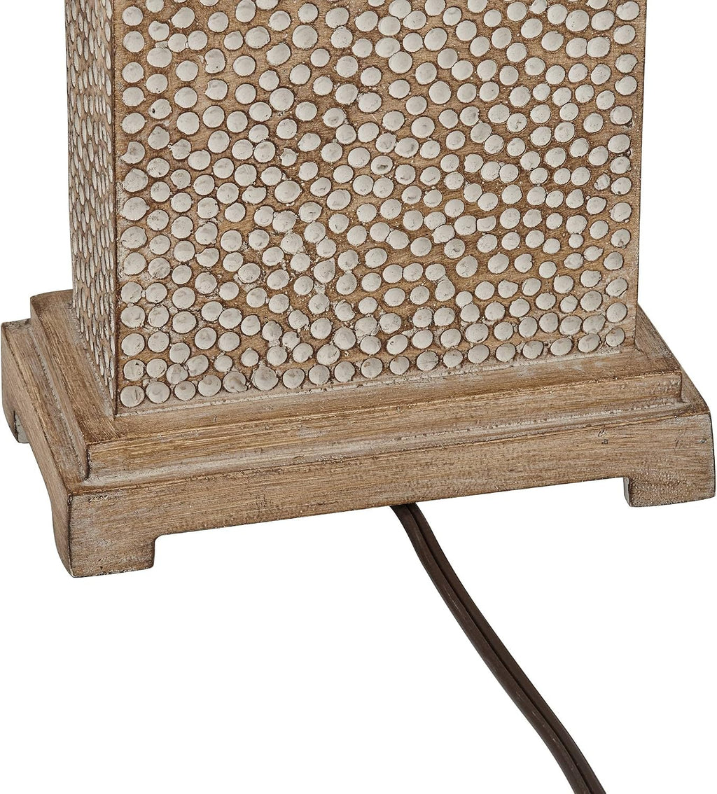 360 Lighting Caldwell Rustic Farmhouse Table Lamps 26 3/4' Tall Set of 2 Earth Tone Faux Wood Hammered Oatmeal Fabric Rectangular Shade for Bedroom Living Room House Home Bedside Nightstand