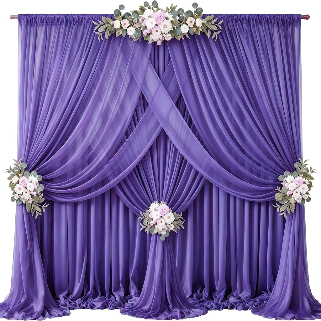 40ft x 10ft Purple Backdrop Curtains, Wrinkle-Free Sheer Chiffon Fabric Photo Backdrop Drapes for Wedding Arch Party Ceremony Stage Photography Decorations