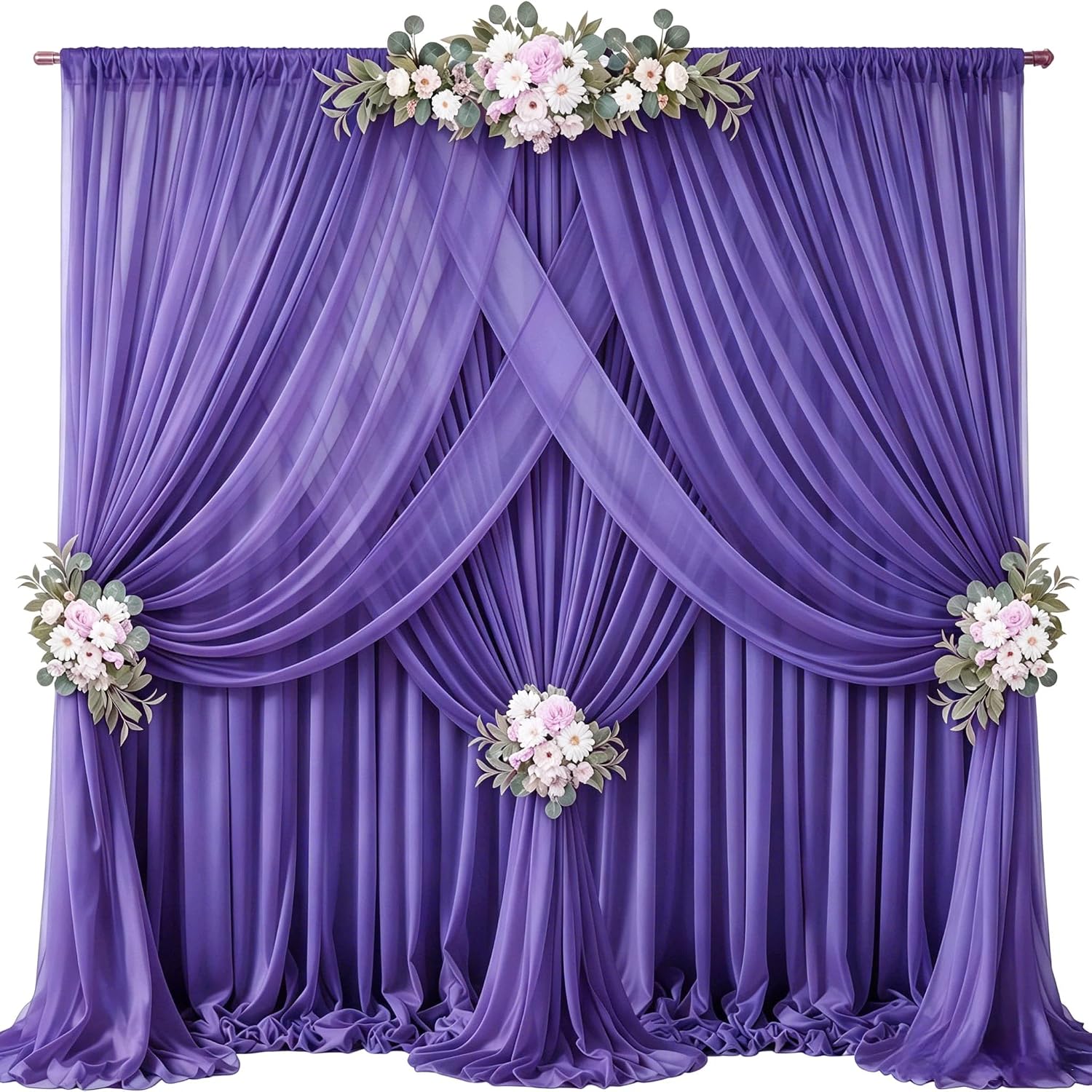 40ft x 10ft Purple Backdrop Curtains, Wrinkle-Free Sheer Chiffon Fabric Photo Backdrop Drapes for Wedding Arch Party Ceremony Stage Photography Decorations