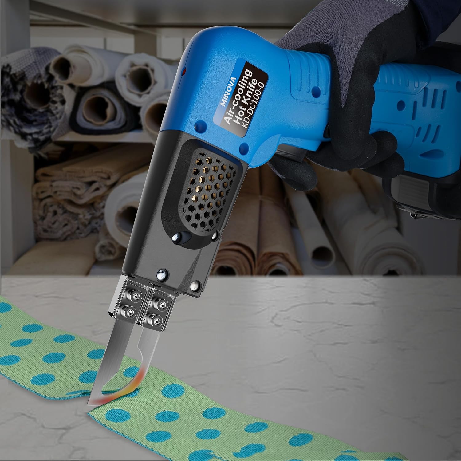 Cordless Air Cooling Pro Electric Hot Knife Kit, 4 Blades Fabric Cutter & Rope Cutting Tool with Heavy-Duty Case & Battery 2.0Ah 18V